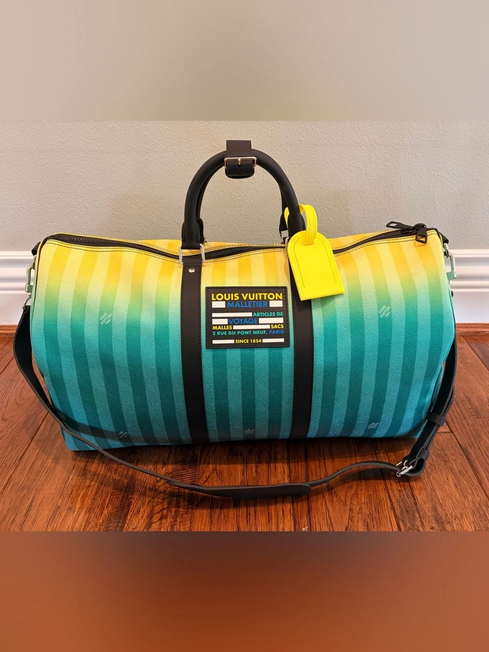 Louis Vuitton Keepall Bandoulière 50 Damier Stripes Gradient Green Virgil Abloh